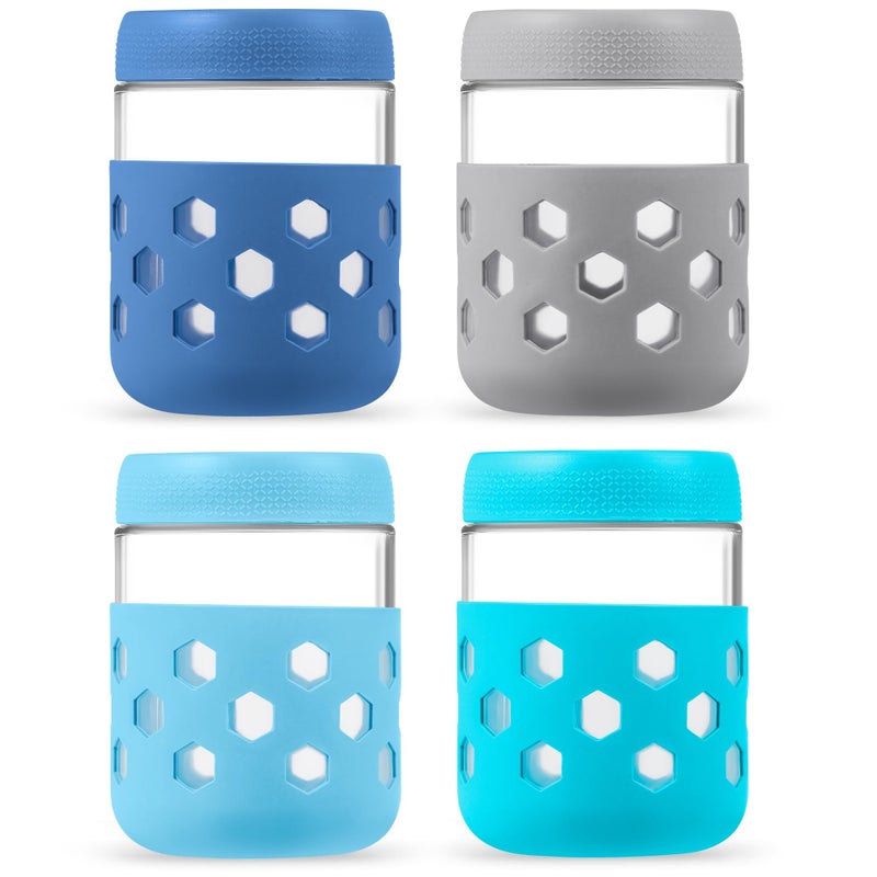 MICEBAY 16oz Overnight Oats Containers with Silicone Sleeves, 4-Pack Wide Mouth Glass Mason Salad Jars with Airtight Lids, BPA-Free Dishwasher Safe Leak-Proof Chia Seed Pudding Jar Meal Prep Container - Image 1
