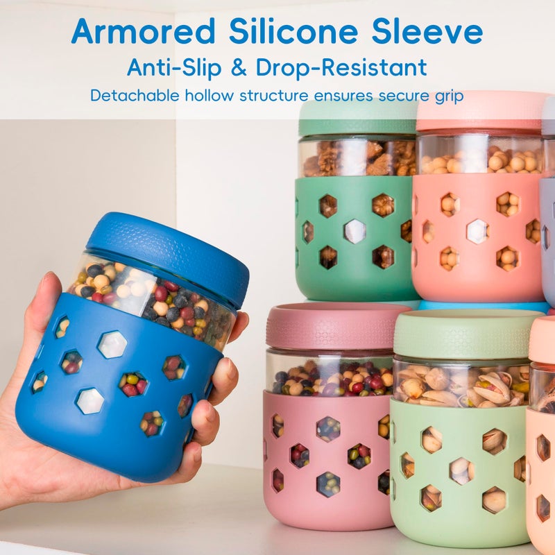 MICEBAY 16oz Overnight Oats Containers with Silicone Sleeves, 4-Pack Wide Mouth Glass Mason Salad Jars with Airtight Lids, BPA-Free Dishwasher Safe Leak-Proof Chia Seed Pudding Jar Meal Prep Container - Image 2