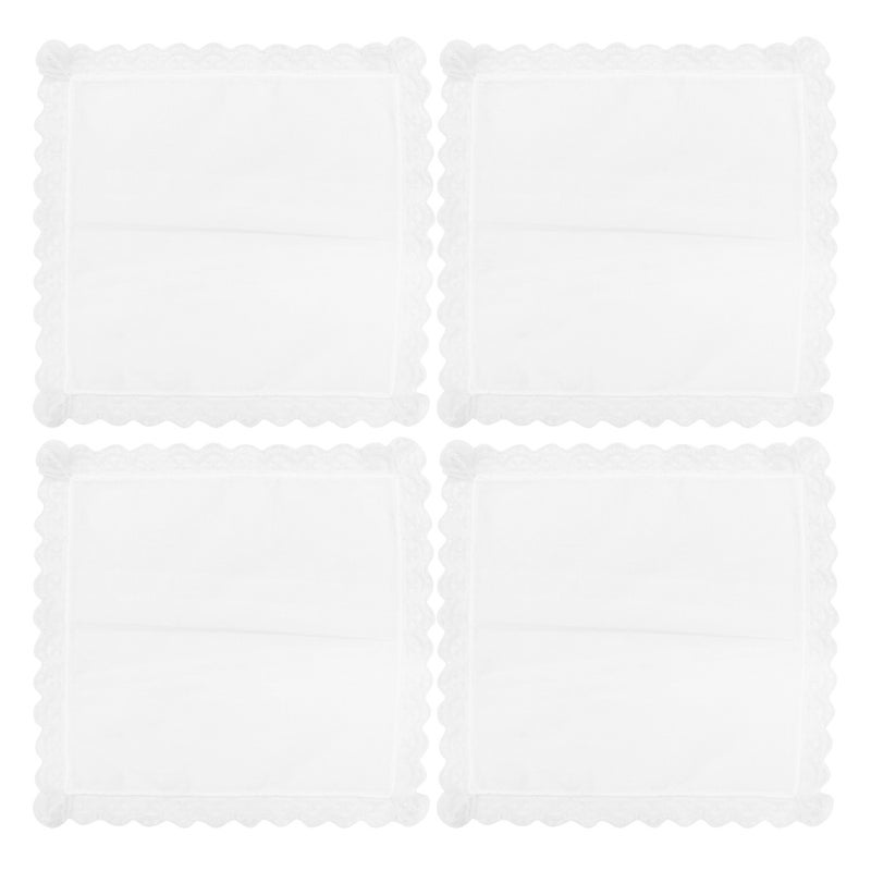 8 Pcs Cotton Handkerchief White Lace Hanky White Lace-edge Handkerchief (White) - Image 2