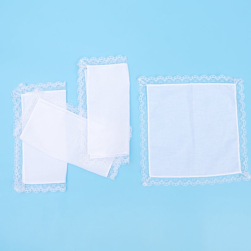 8 Pcs Cotton Handkerchief White Lace Hanky White Lace-edge Handkerchief (White) - Image 1