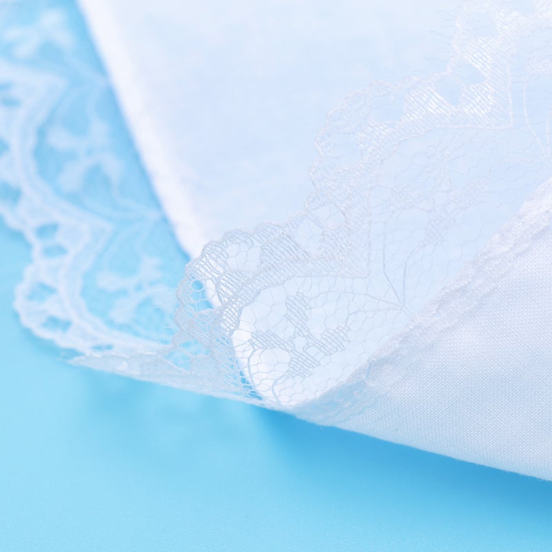 8 Pcs Cotton Handkerchief White Lace Hanky White Lace-edge Handkerchief (White) - Image 5