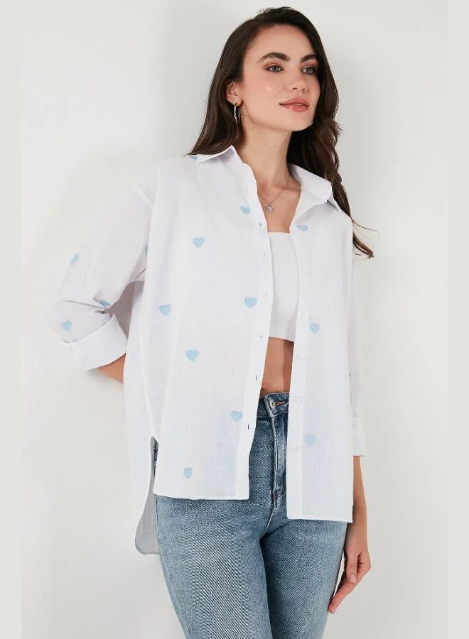 ليلا قميص نسائي قطن وكتان بطبعة قلب مقاس عادي