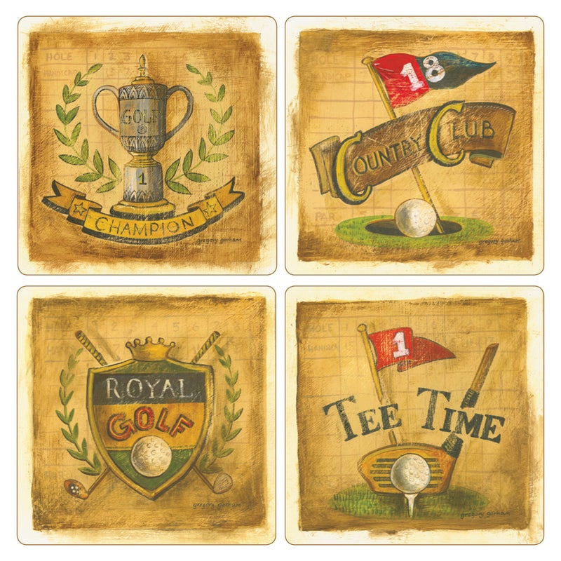 CoasterStone Gregory GorhamAntique Golf Collection Absorbent Coasters 414Inch Set of 4