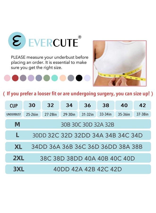 Evercute Zip Front Post-Surgery Bra Women's Wireless Sports Bras Padded Strappy Medium Support Yoga Exercise Athletic Bras, ①black White Dusty Blue Purple Pink 5 Pack, L - Image 4