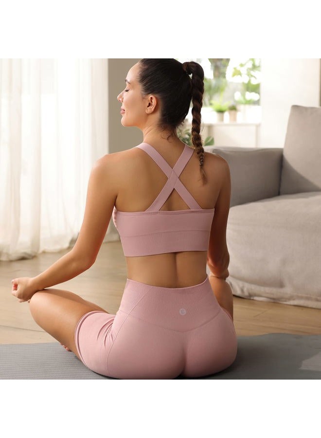 Evercute Zip Front Post-Surgery Bra Women's Wireless Sports Bras Padded Strappy Medium Support Yoga Exercise Athletic Bras, ①black White Dusty Blue Purple Pink 5 Pack, L - Image 3