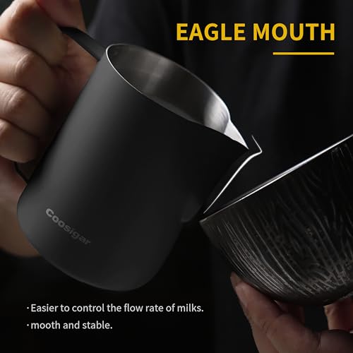 Coosigar Milk Frothing Pitcher 600ml/20oz,304 Stainless steel Espresso Steaming Pitcher,milk frother cup,Milk Jug Cup,Latte Art(black) - Image 3