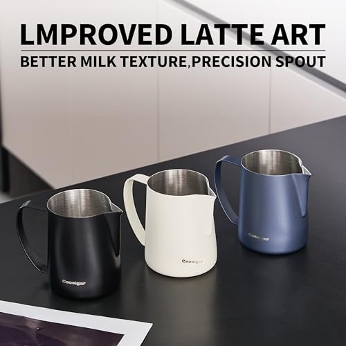 Coosigar Milk Frothing Pitcher 600ml/20oz,304 Stainless steel Espresso Steaming Pitcher,milk frother cup,Milk Jug Cup,Latte Art(black) - Image 2