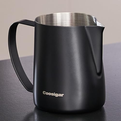 Coosigar Milk Frothing Pitcher 600ml/20oz,304 Stainless steel Espresso Steaming Pitcher,milk frother cup,Milk Jug Cup,Latte Art(black) - Image 1