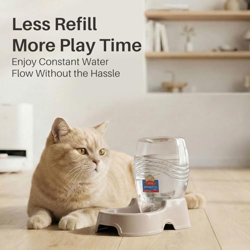 Flexzion Automatic Gravity Pet Waterer for Cat Dog NonSkid EasyClean Auto Replenish Water Dispenser Drinking Bowl 14 Gallon 900ml Beige - Image 3