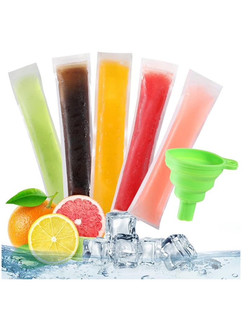 Excefore 100pcs Disposable Ice Popsicle Mold Bags With A Funnel, BPA Free Freezer Tubes With Zip Seals, For Healthy Snacks, Yogurt Sticks, Juice & Fruit Smoothies, Ice Can  - Image 1