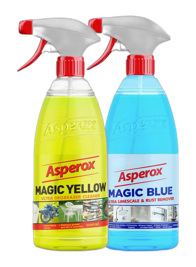 Asperox Grease Cleaner Spray For Surfaces Magic Yellow 1000 ml & MAGIC BLUE 1000 ml Bundle - Image 1