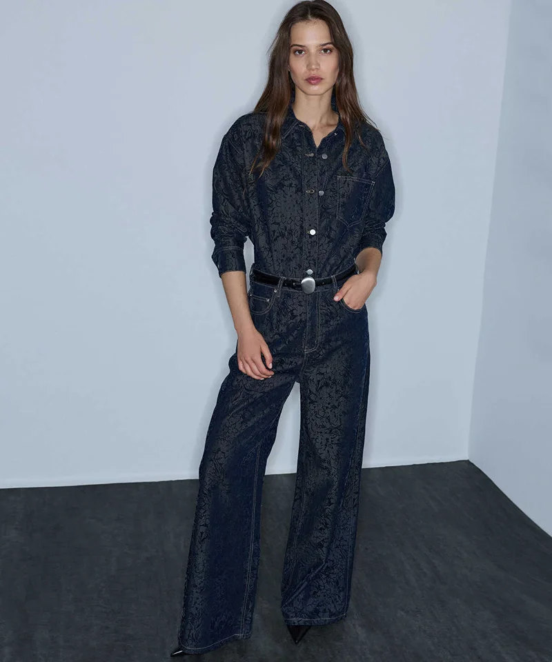 Ipekyol Flock-Printed Denim-Effect Trousers
