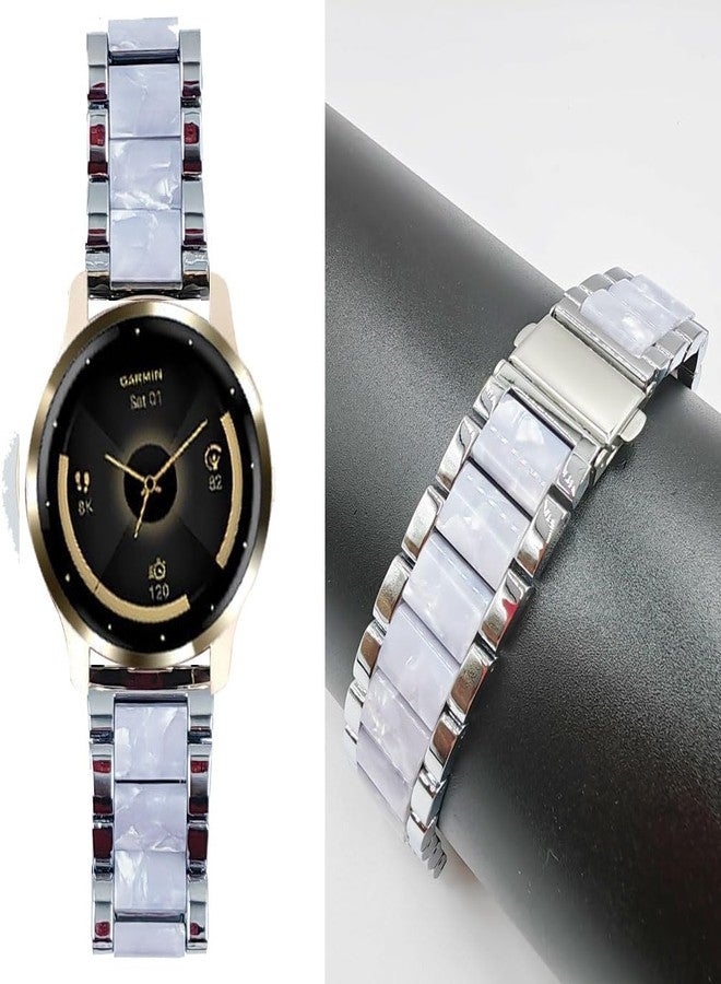 Sankel Resin Stainless Steel Watch Band Compatible for Garmin Venu 4 41mm/Venu 3S/Venu 2S/Vivoactive 4S/Vivomove 3S Band, Women 18mm Metal Replacement Strap Wristband for Forerunner 255S/265S (Silver) - Image 4