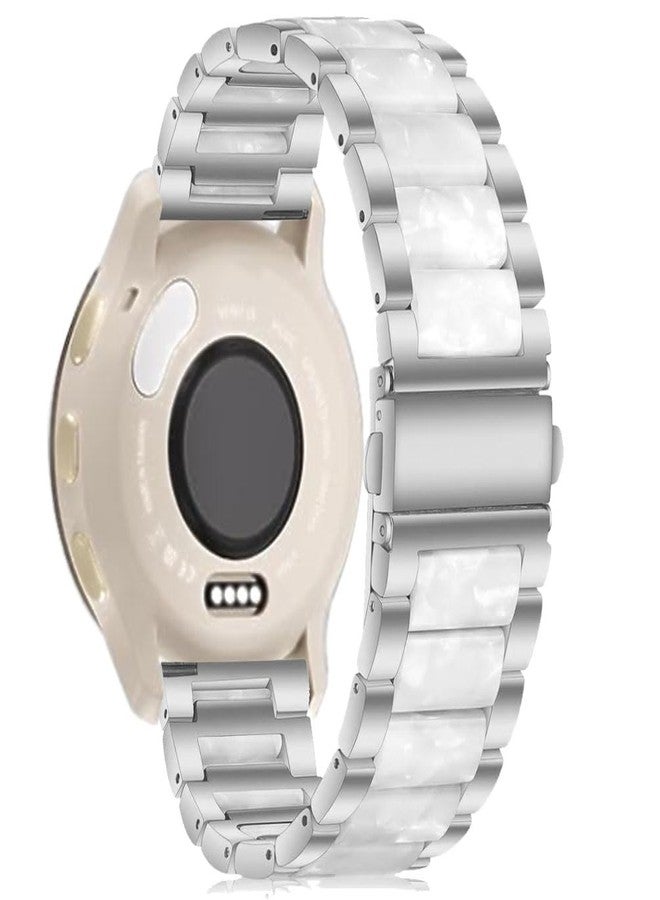Sankel Resin Stainless Steel Watch Band Compatible for Garmin Venu 4 41mm/Venu 3S/Venu 2S/Vivoactive 4S/Vivomove 3S Band, Women 18mm Metal Replacement Strap Wristband for Forerunner 255S/265S (Silver) - Image 2