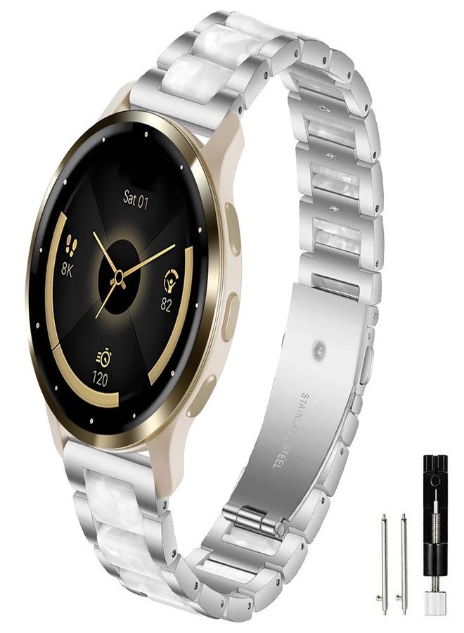 Sankel Resin Stainless Steel Watch Band Compatible for Garmin Venu 4 41mm/Venu 3S/Venu 2S/Vivoactive 4S/Vivomove 3S Band, Women 18mm Metal Replacement Strap Wristband for Forerunner 255S/265S (Silver) - Image 1