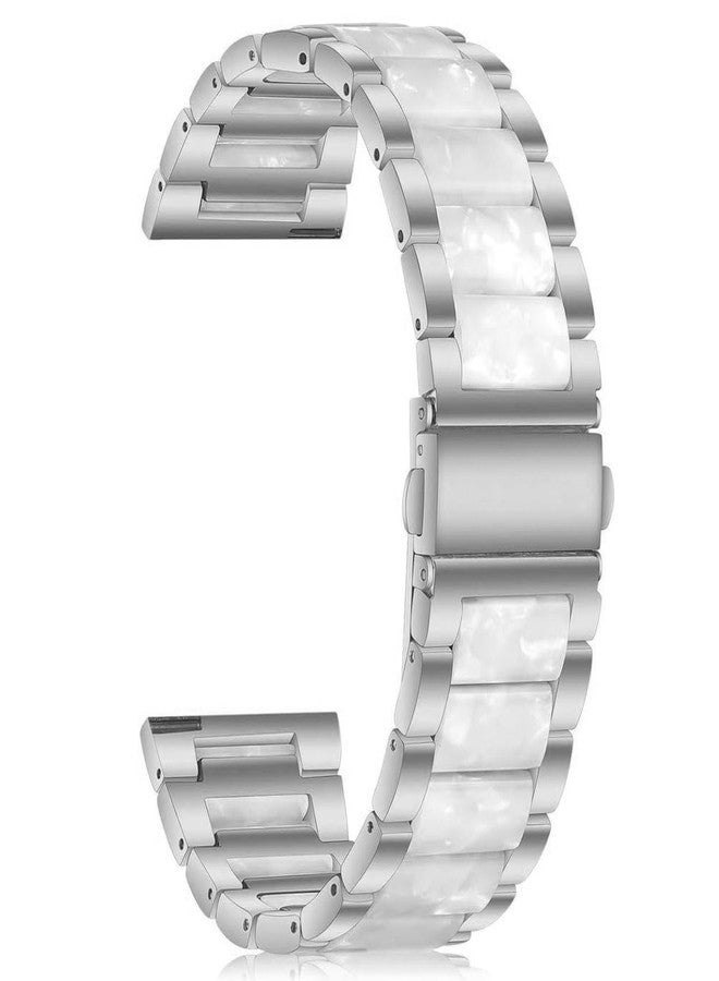 Sankel Resin Stainless Steel Watch Band Compatible for Garmin Venu 4 41mm/Venu 3S/Venu 2S/Vivoactive 4S/Vivomove 3S Band, Women 18mm Metal Replacement Strap Wristband for Forerunner 255S/265S (Silver) - Image 3