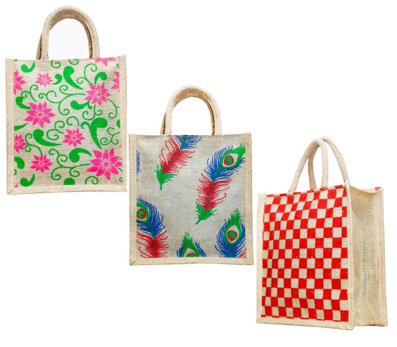 Anumala® Eco-Friendly Jute Bags with Zipper| Organic Tote Bags Elegantly Printed for Return Gifts, Office, Grocery, Picnic, Tiffin, Shopping, Wedding Return Gifts| Size-11x5x10 inches (Pack of 5) - Image 4