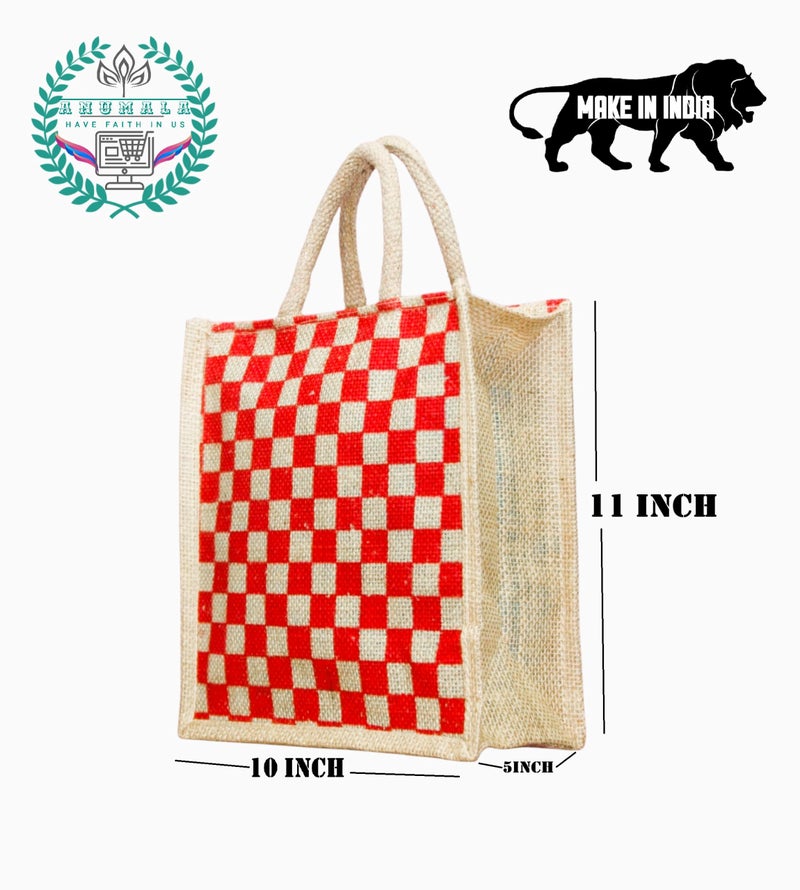 Anumala® Eco-Friendly Jute Bags with Zipper| Organic Tote Bags Elegantly Printed for Return Gifts, Office, Grocery, Picnic, Tiffin, Shopping, Wedding Return Gifts| Size-11x5x10 inches (Pack of 5) - Image 2
