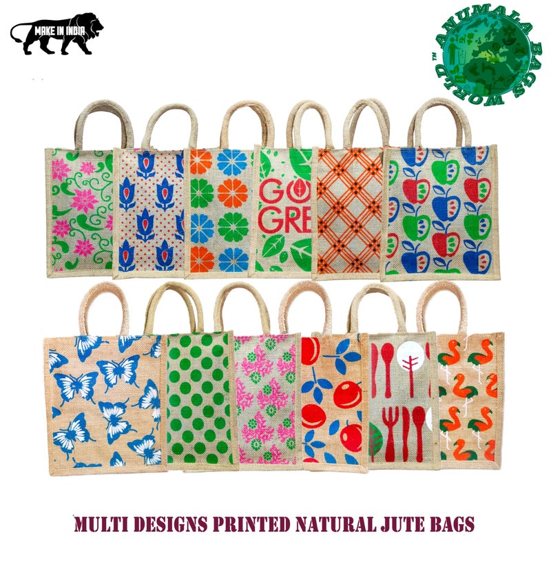 Anumala® Eco-Friendly Jute Bags with Zipper| Organic Tote Bags Elegantly Printed for Return Gifts, Office, Grocery, Picnic, Tiffin, Shopping, Wedding Return Gifts| Size-11x5x10 inches (Pack of 5) - Image 3