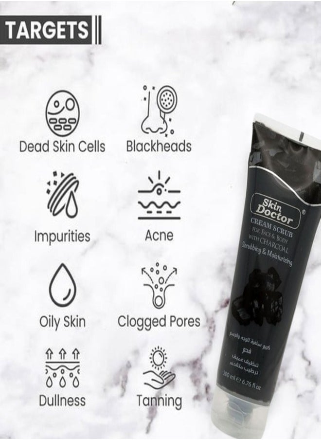 Skin Doctor Skin Doctor Cream Scrub for Face & Body with Charcoal – Deep Cleansing & Exfoliating 200ml  - Image 2