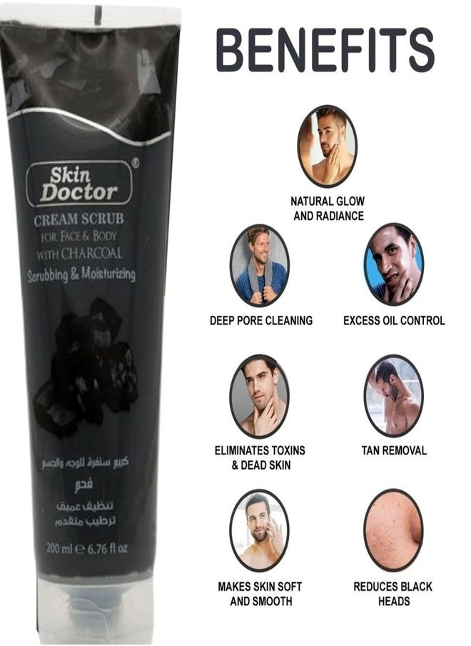 Skin Doctor Skin Doctor Cream Scrub for Face & Body with Charcoal – Deep Cleansing & Exfoliating 200ml  - Image 5