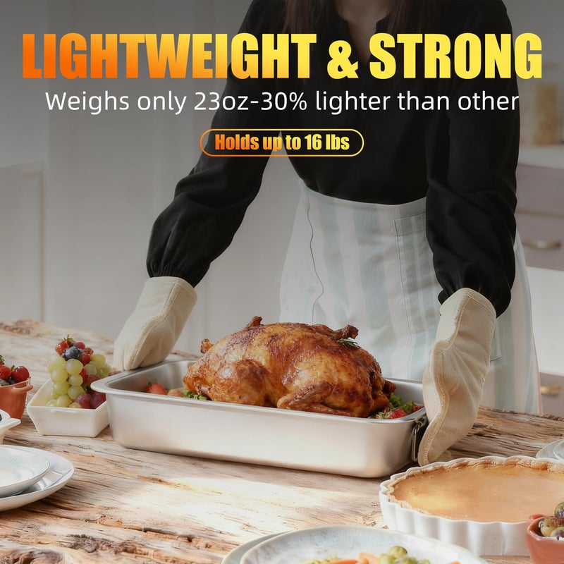 Chrysovereign Stainless Steel Turkey Roasting Pan with Rack & Handles, Heavy Duty Food-Safe Turkey Pan Dishwasher Safe, Perfect for Cooking Turkey and Steak for Thanksgiving and Christmas (Standard) - Image 3