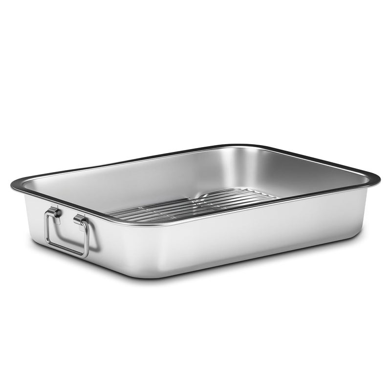 Chrysovereign Stainless Steel Turkey Roasting Pan with Rack & Handles, Heavy Duty Food-Safe Turkey Pan Dishwasher Safe, Perfect for Cooking Turkey and Steak for Thanksgiving and Christmas (Standard) - Image 1