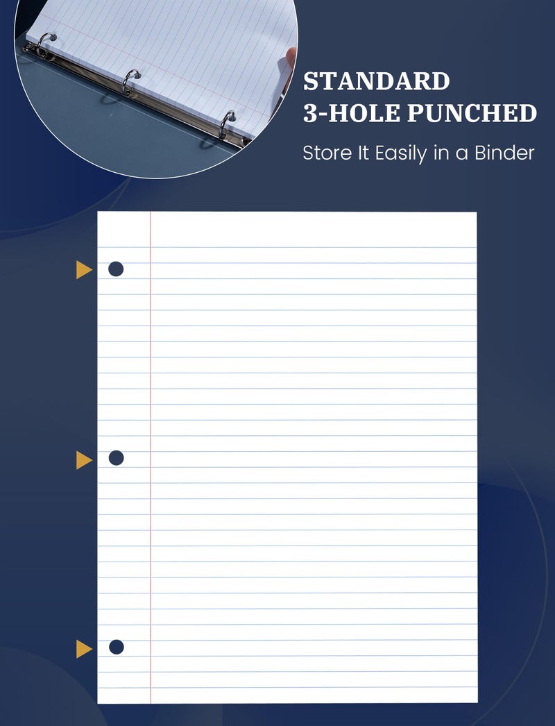Aidunmis Loose Leaf Paper 8.5 x 11, Loose Leaf Notebook Paper, 200 Sheets Binder Paper 8-1/2 x 11'', 3-Hole Punched Filler Paper Notebook, 2 Pack, 100 Sheets/Pad - Image 3