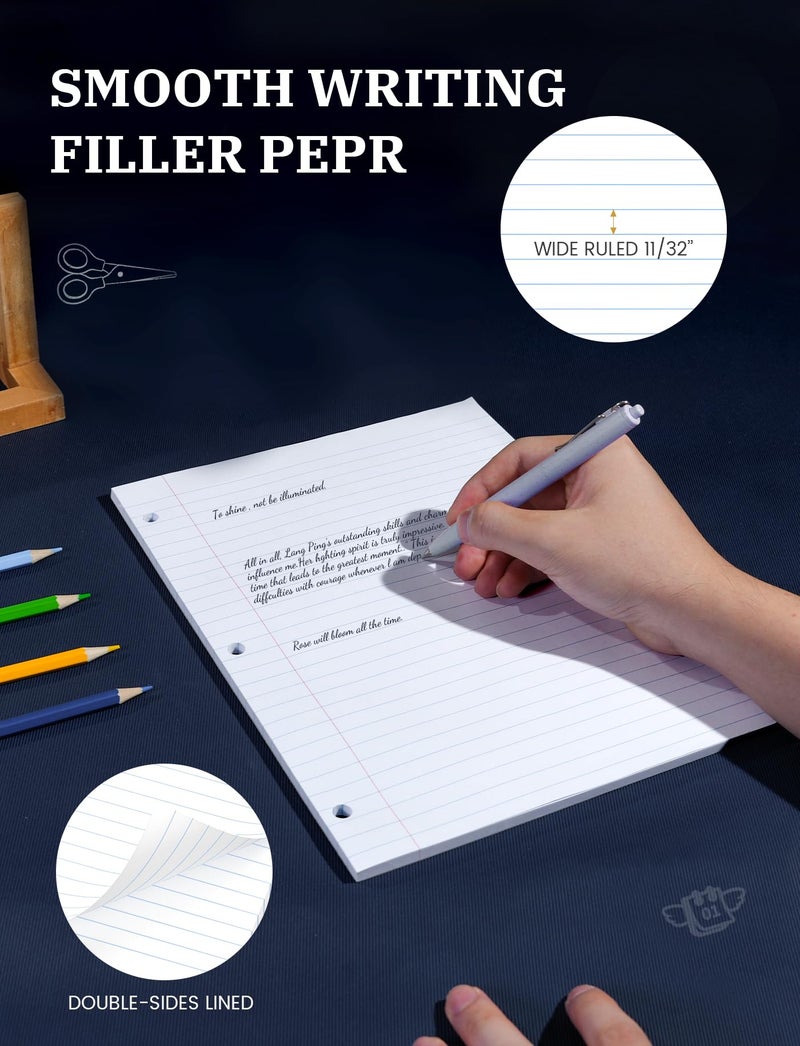 Aidunmis Loose Leaf Paper 8.5 x 11, Loose Leaf Notebook Paper, 200 Sheets Binder Paper 8-1/2 x 11'', 3-Hole Punched Filler Paper Notebook, 2 Pack, 100 Sheets/Pad - Image 5