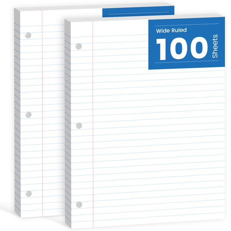Aidunmis Loose Leaf Paper 8.5 x 11, Loose Leaf Notebook Paper, 200 Sheets Binder Paper 8-1/2 x 11'', 3-Hole Punched Filler Paper Notebook, 2 Pack, 100 Sheets/Pad - Image 1