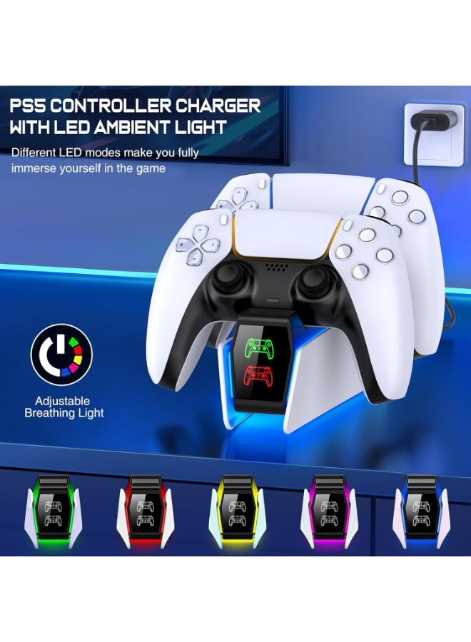 PS5 Controller Charger Station for PlayStation 5 Controllers with LED Light Dual Stand Charger Dock, PS5 Controller Charging Station Accessories for PlayStation 5 Storage Kit - Image 2