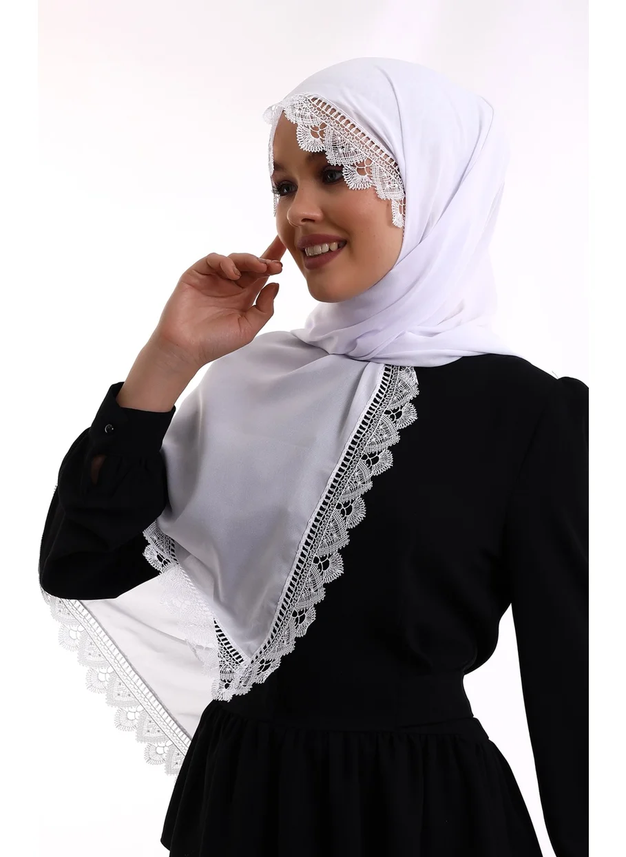 İhvan Online Needle Embroidered Lace Scarf Demor Mevlüt Scarf White