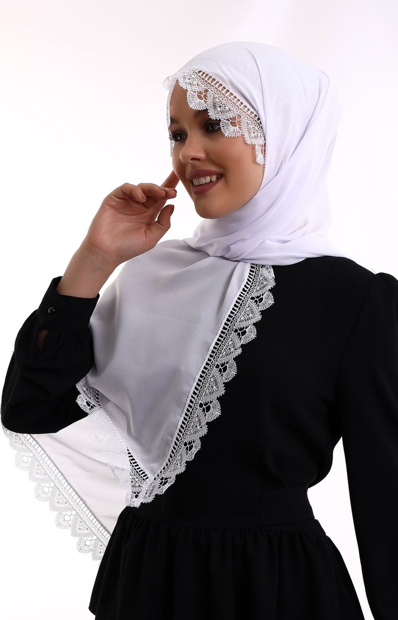 İhvan Online Needle Embroidered Lace Scarf Demor Mevlüt Scarf White  - Image 2