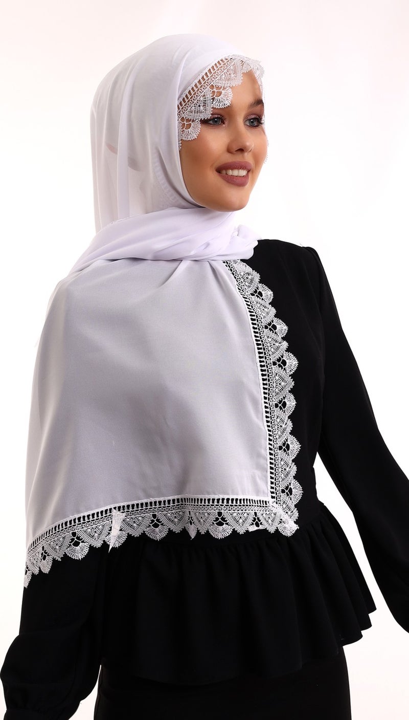 İhvan Online Needle Embroidered Lace Scarf Demor Mevlüt Scarf White  - Image 5