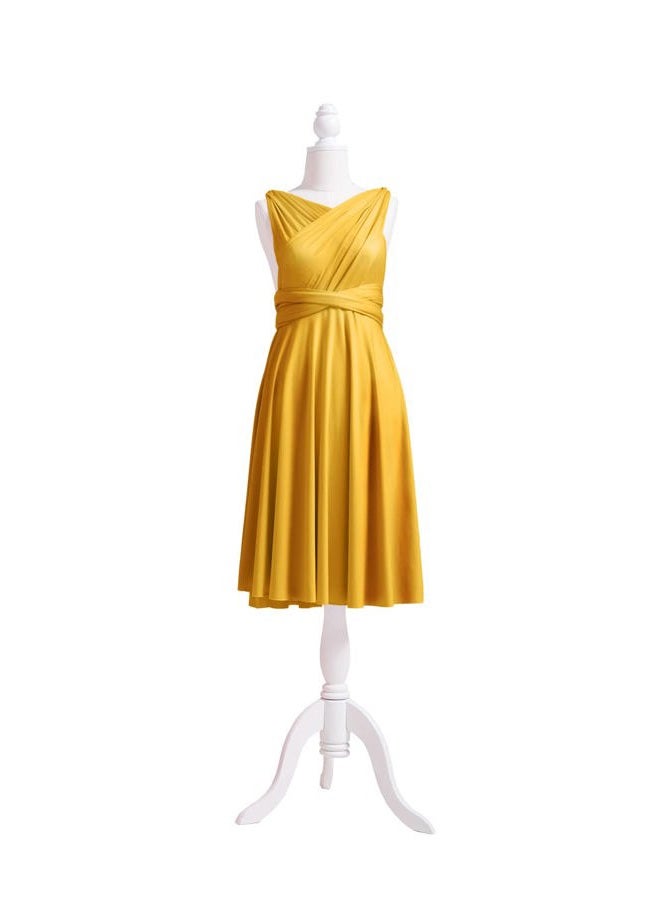 72styles Knee Length Short Infinity Dresses Bridesmaids Dresses Mustard Yellow Convertible Multiway Transformer Twist Wrap - Image 3