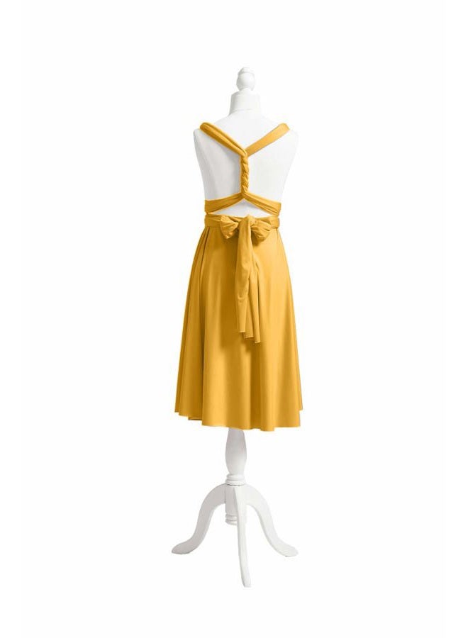 72styles Knee Length Short Infinity Dresses Bridesmaids Dresses Mustard Yellow Convertible Multiway Transformer Twist Wrap - Image 4