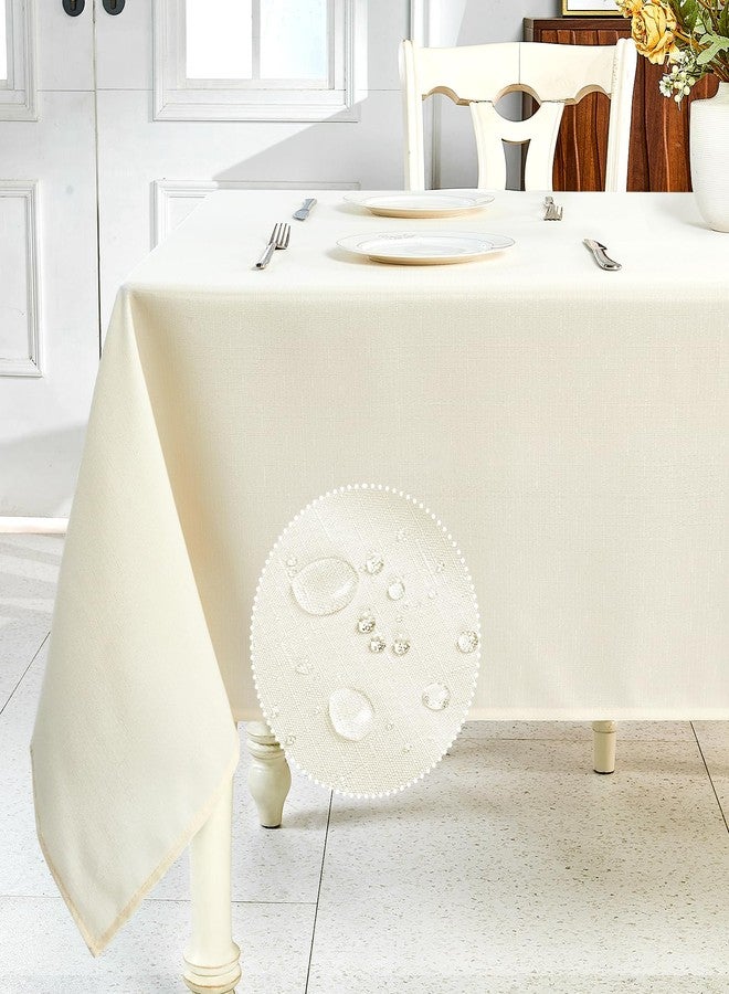 IVAPUPU Textured Linen Table Cloth for Rectangle Table - Ivory Tablecloths Rectangular Waterproof Wrinkle Free Wipeable Dining Cover for Spring Wedding Birthday Kitchen Decor, 60 x 84 Inch - Image 1