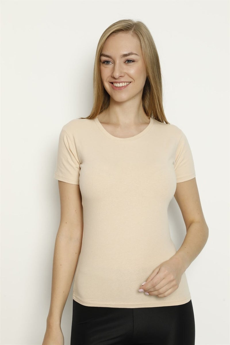 Arma Yıldız Skin Color Women's Lycra T-Shirt Short Sleeve Crew Neck Undershirt  - Image 2