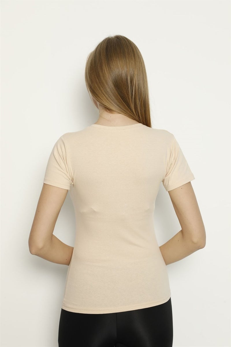 Arma Yıldız Skin Color Women's Lycra T-Shirt Short Sleeve Crew Neck Undershirt  - Image 4