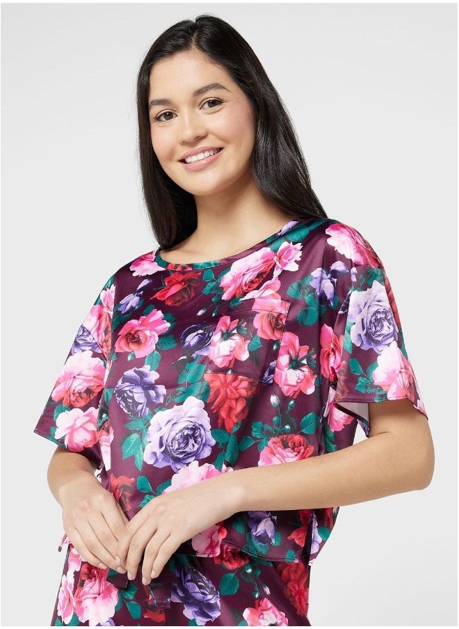 La Senza Floral Crew Neck T-Shirt  - Image 1