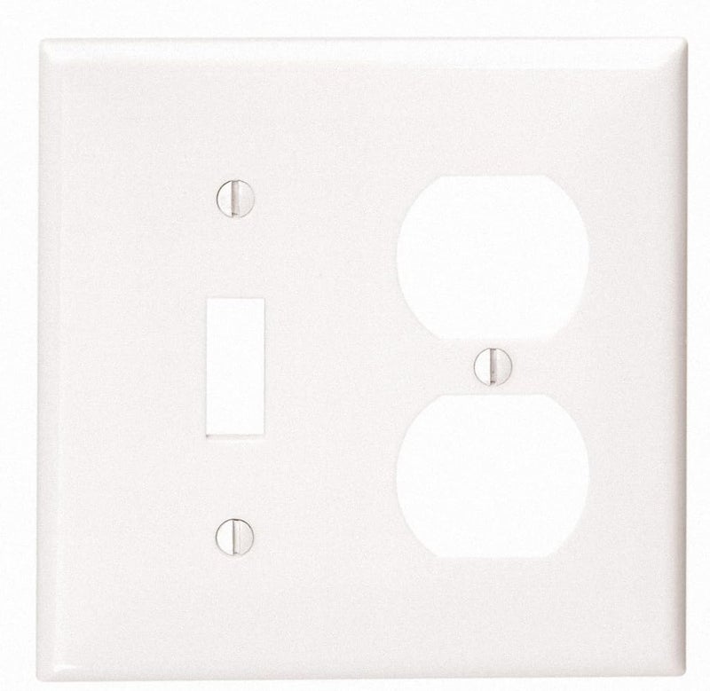 80705-W 2-Gang 1-Toggle 1-Duplex Device Combination Wallplate, Standard Size, Thermoplastic Nylon, Device Mount, White
