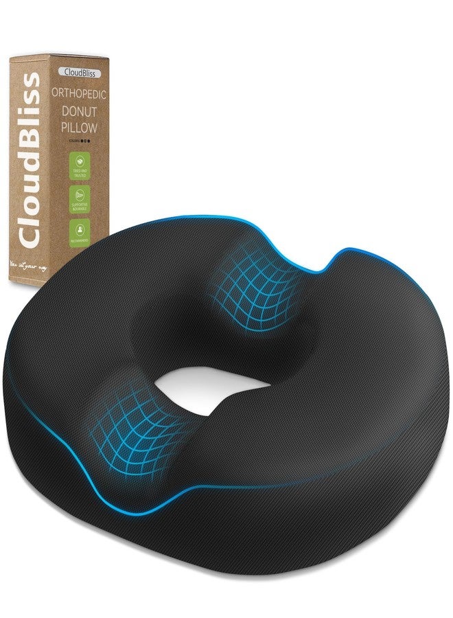CloudBliss Donut Pillow Seat Cushion Chair Pad for Tailbone Pain Relief and Hemorrhoids, Memory Foam Seat Chair Cushion for Postpartum Pregnancy, Seat Cushions for Men and Women for Home & Office, (Black) - Image 1