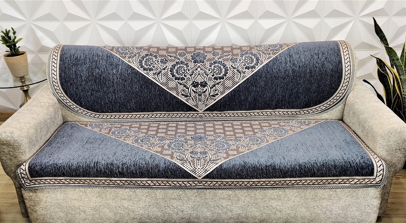 KREEVA Velvet Florida Floral 6 Piece 5 Seater Sofa slipcover and Chair Set- (3+1+1), Grey - Image 3