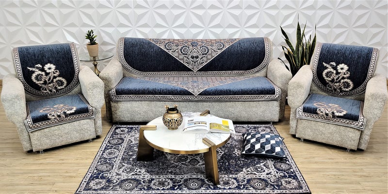 KREEVA Velvet Florida Floral 6 Piece 5 Seater Sofa slipcover and Chair Set- (3+1+1), Grey - Image 5