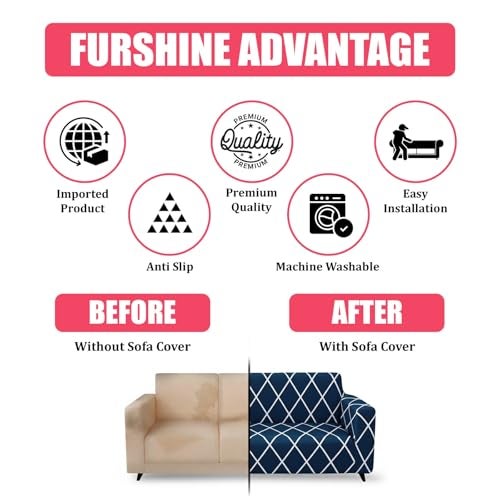 Furshine Sofa Cover 3 Seater and 2 Seater Fully Covered 5 Seater Cover Non-Slip Sticky Elastic Stretchable Sofa Set Imported Slipcover Protector Blend Geometric, Five Seater (3+1+1) - Image 3