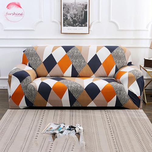 Furshine Sofa Cover 3 Seater and 2 Seater Fully Covered 5 Seater Cover Non-Slip Sticky Elastic Stretchable Sofa Set Imported Slipcover Protector Blend Geometric, Five Seater (3+1+1) - Image 2