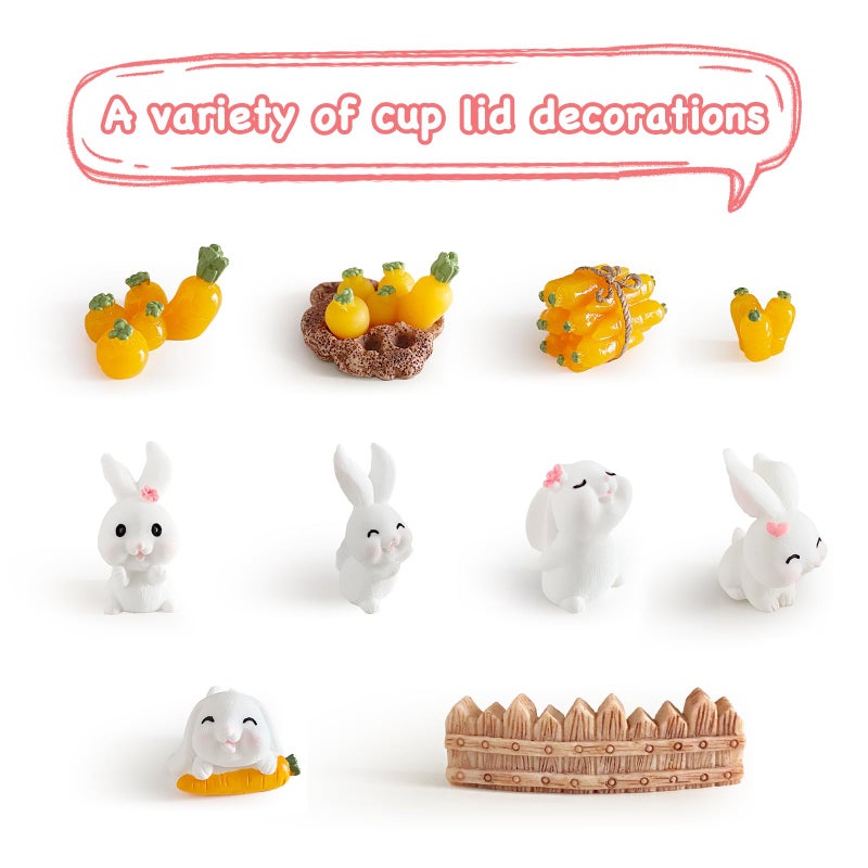 Xyntara Rabbit Stanley Cup Lid Accessories 12pcs Straw Toppers for Stanley Cups 40 Oz Cute 10mm Silicone Straw Covers Cap for Tumblers Stanley Charms for Handle Rabbit Straw Cover - Image 1