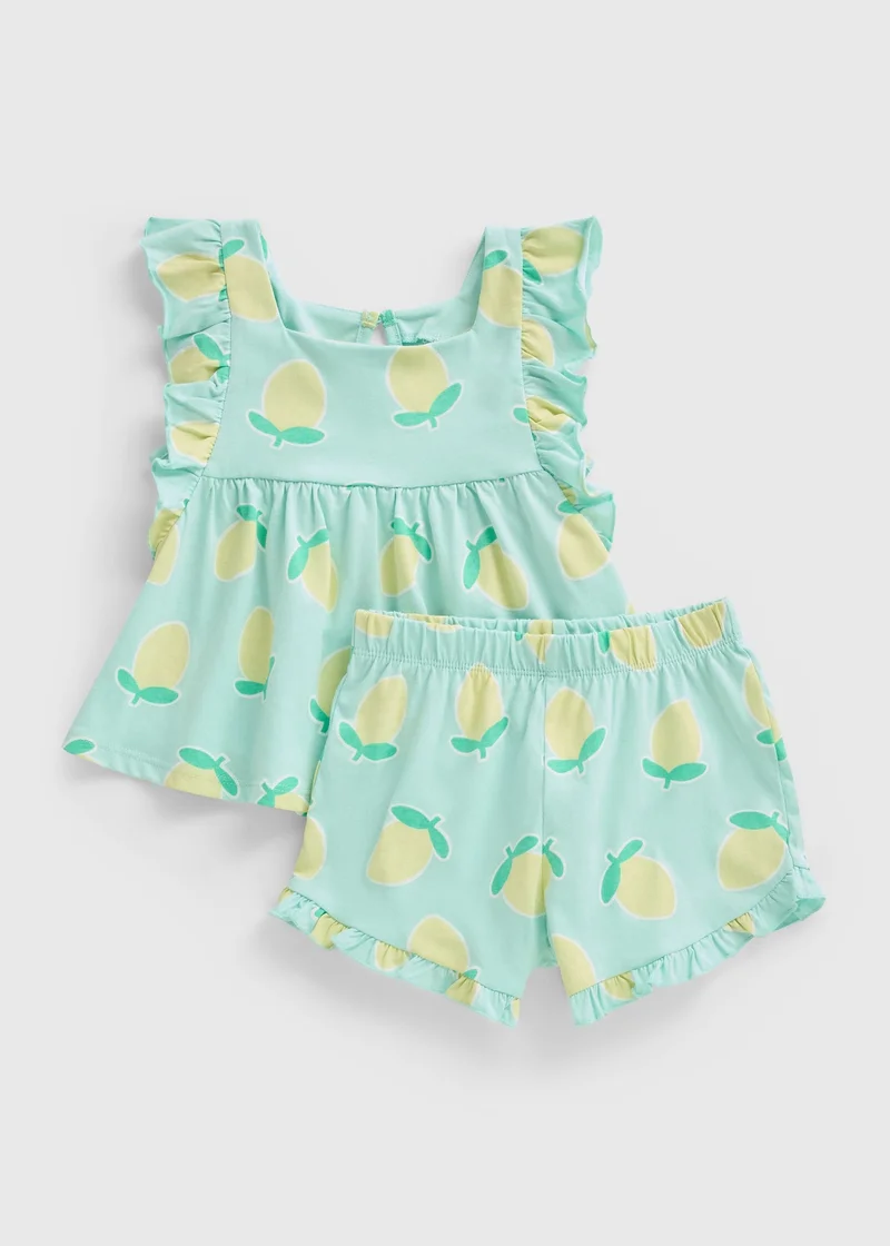Matalan Girls Green Lemon Top & Shorts Set