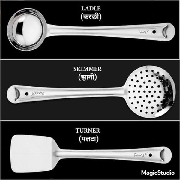 Premium Stainless Steel Kitchen Cooking and Serving Spoon Set 3Piece Utensil Set with Ladle Skimmer and TurnerSpatula Essential for Home and Kitchen Use  - Image 2