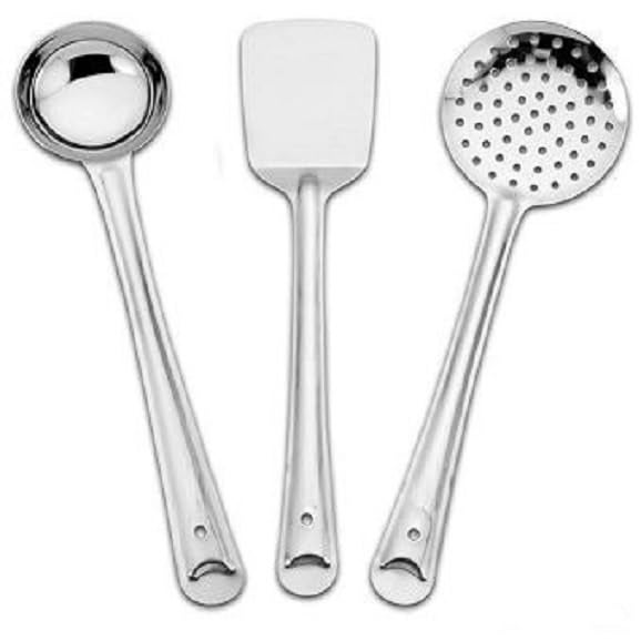 Premium Stainless Steel Kitchen Cooking and Serving Spoon Set 3Piece Utensil Set with Ladle Skimmer and TurnerSpatula Essential for Home and Kitchen Use  - Image 1